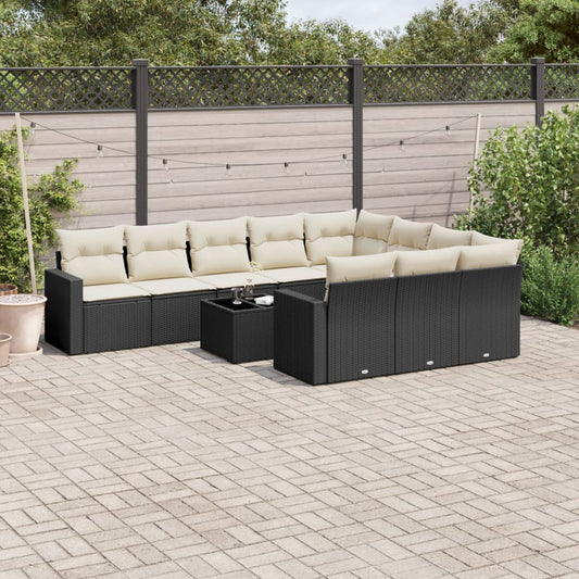 Set Divani da Giardino 11 pz con Cuscini in Polyrattan Nero - homemem39