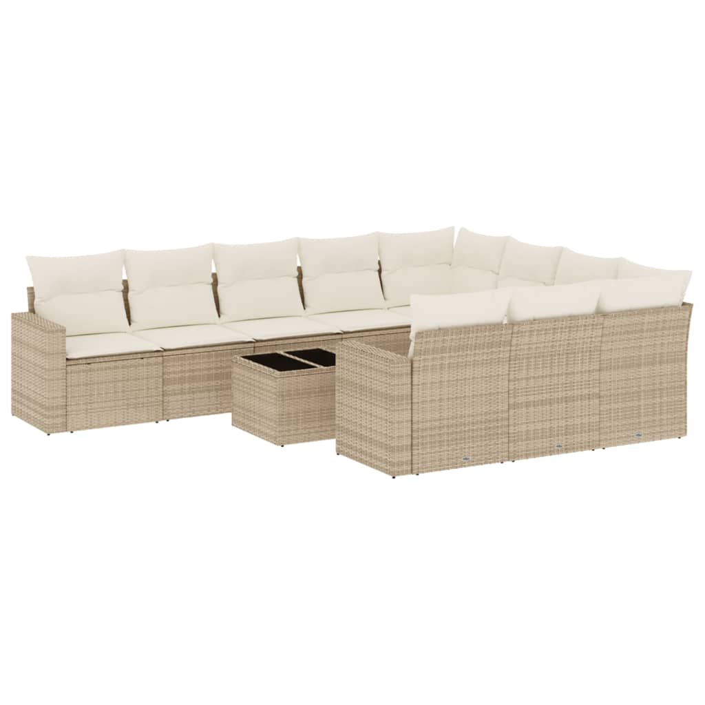 Set Divani da Giardino 11 pz con Cuscini Beige in Polyrattan - homemem39