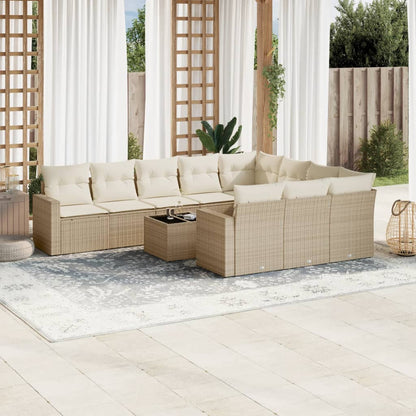 Set Divani da Giardino 11 pz con Cuscini Beige in Polyrattan - homemem39