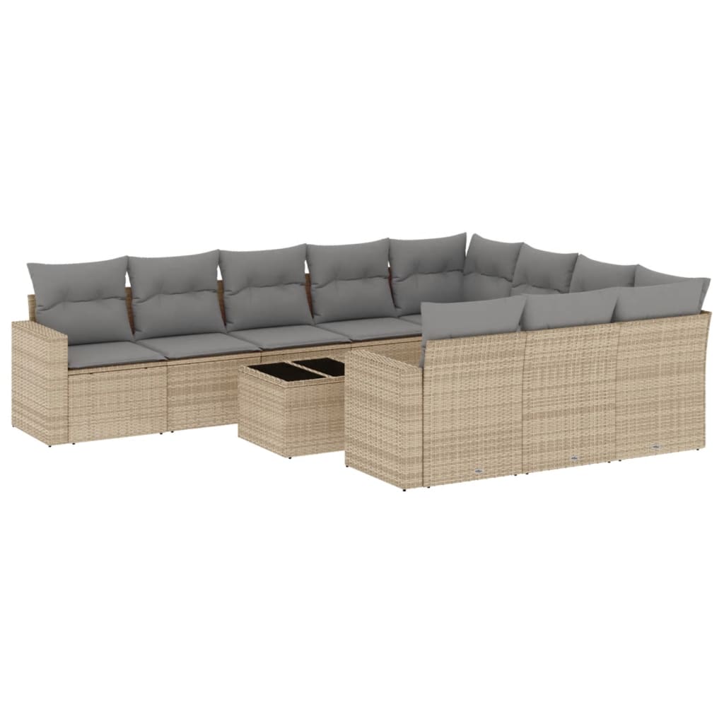 Set Divani da Giardino 11 pz con Cuscini Beige in Polyrattan - homemem39