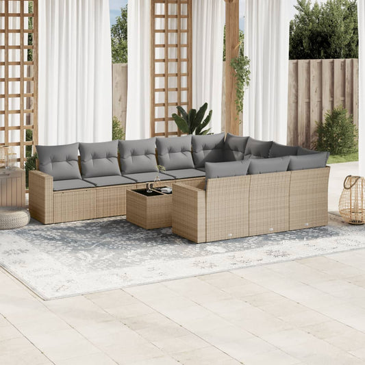 Set Divani da Giardino 11 pz con Cuscini Beige in Polyrattan - homemem39