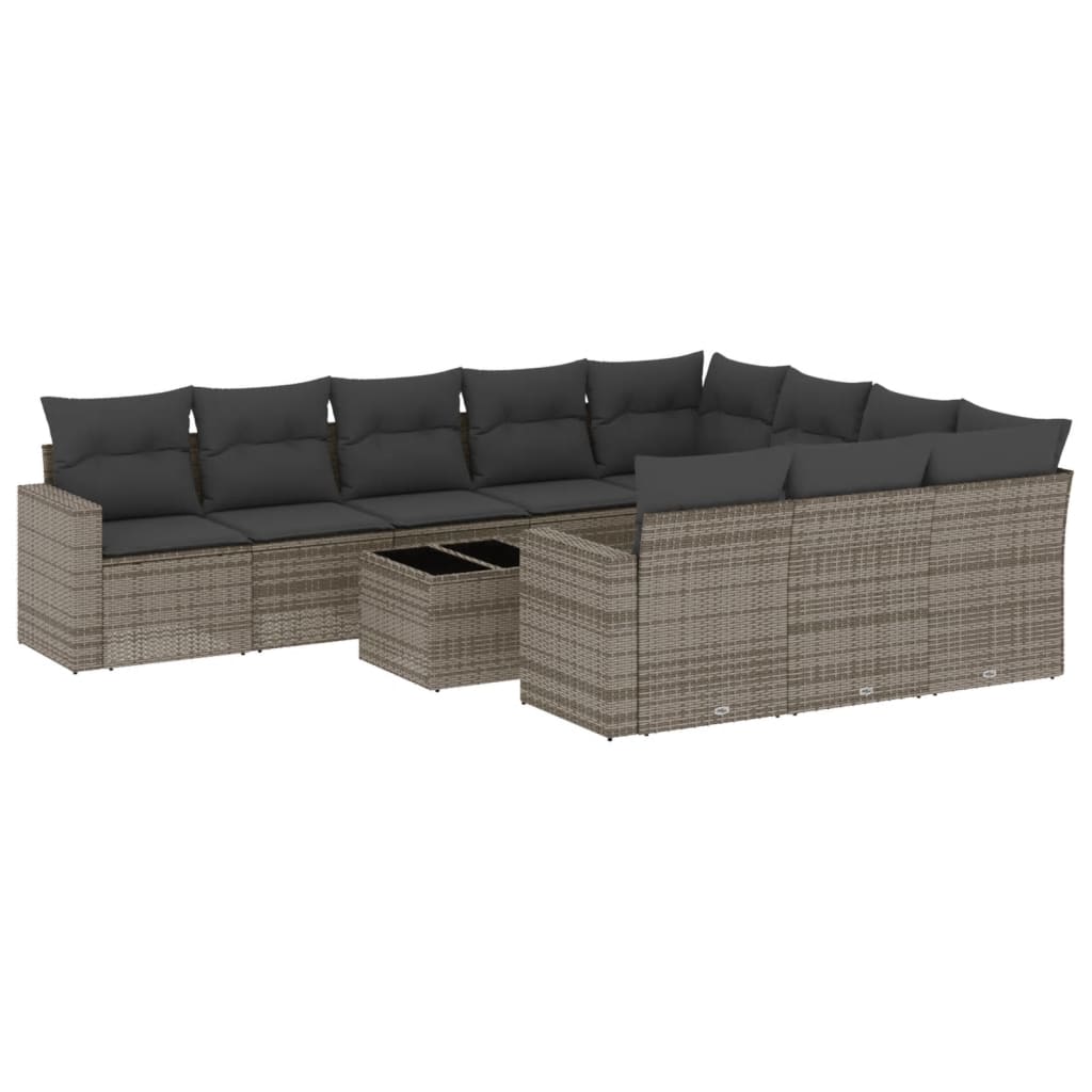 Set Divani da Giardino 11 pz con Cuscini in Polyrattan Grigio - homemem39