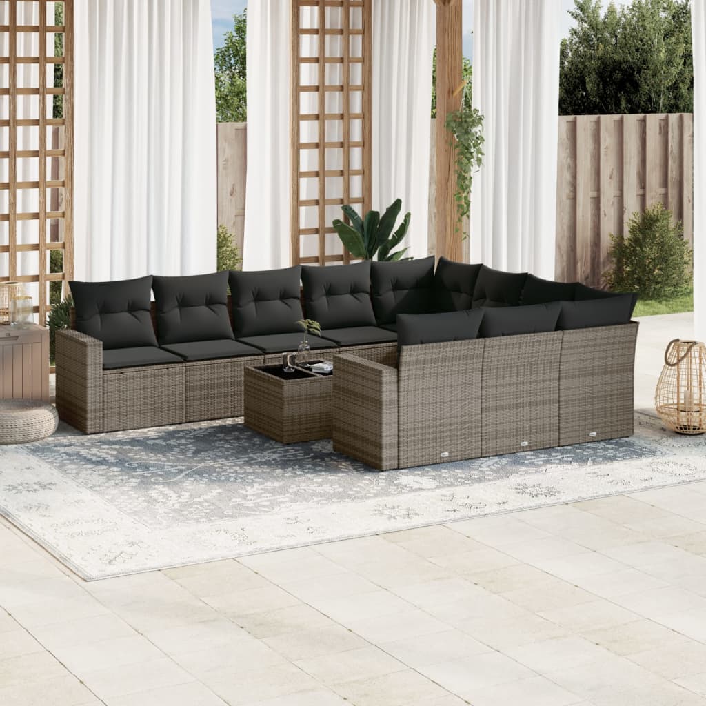 Set Divani da Giardino 11 pz con Cuscini in Polyrattan Grigio - homemem39