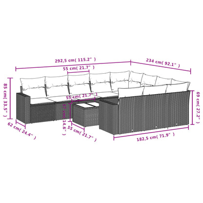 Set Divani da Giardino 11 pz con Cuscini in Polyrattan Grigio - homemem39