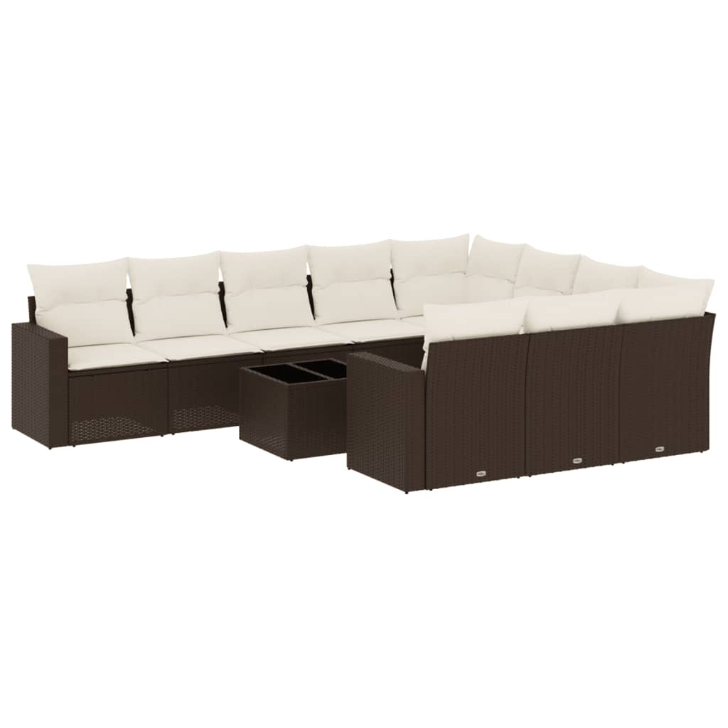 Set Divani da Giardino 11 pz con Cuscini Polyrattan Marrone - homemem39