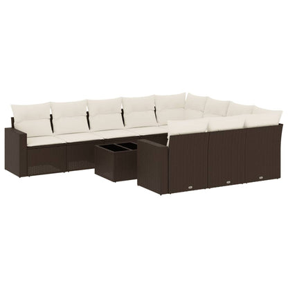 Set Divani da Giardino 11 pz con Cuscini Polyrattan Marrone