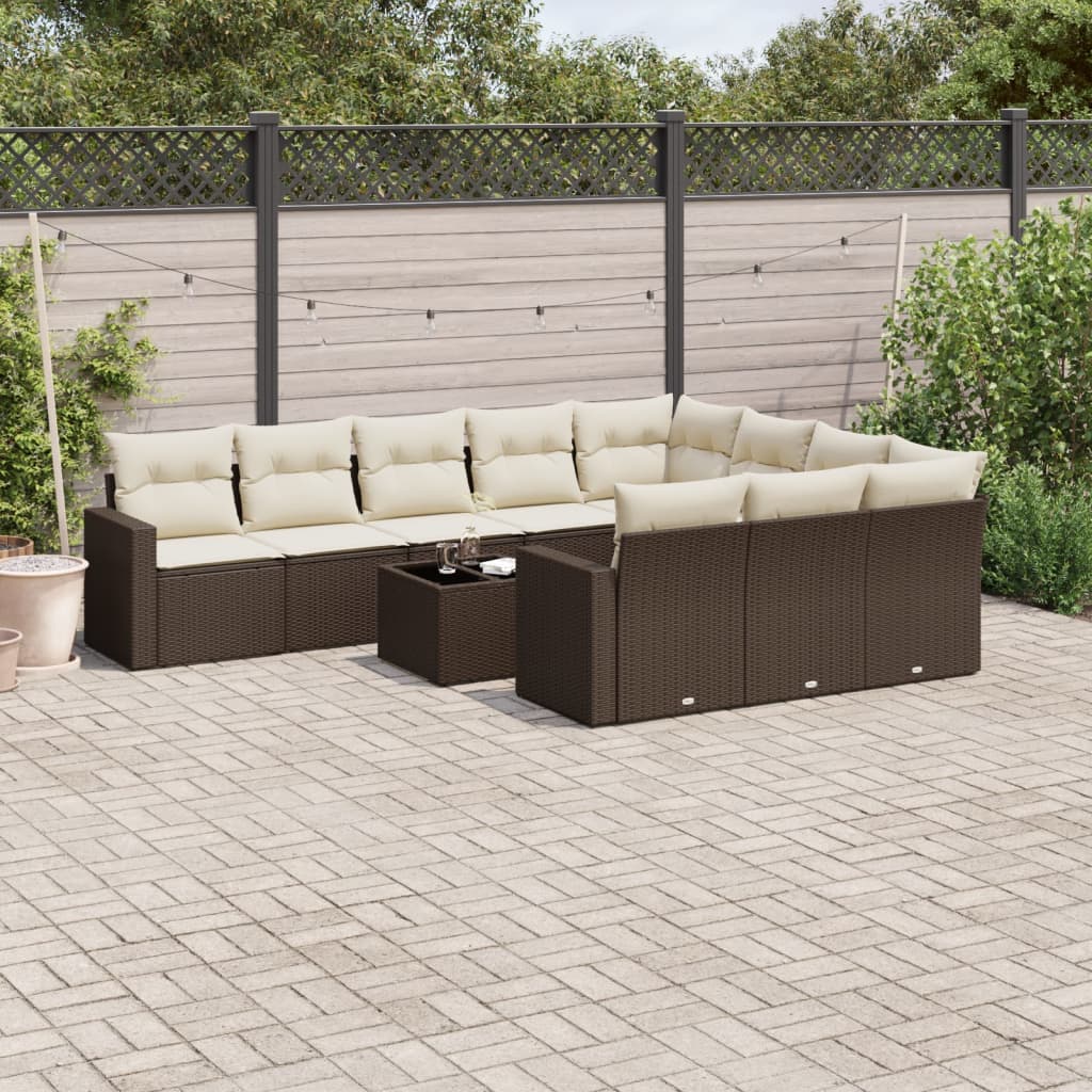 Set Divani da Giardino 11 pz con Cuscini Polyrattan Marrone - homemem39