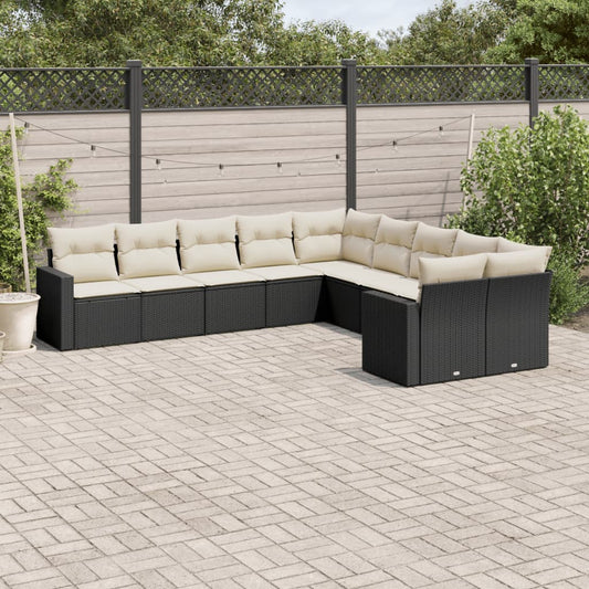 Set Divani da Giardino 10pz con Cuscini in Polyrattan Nero - homemem39