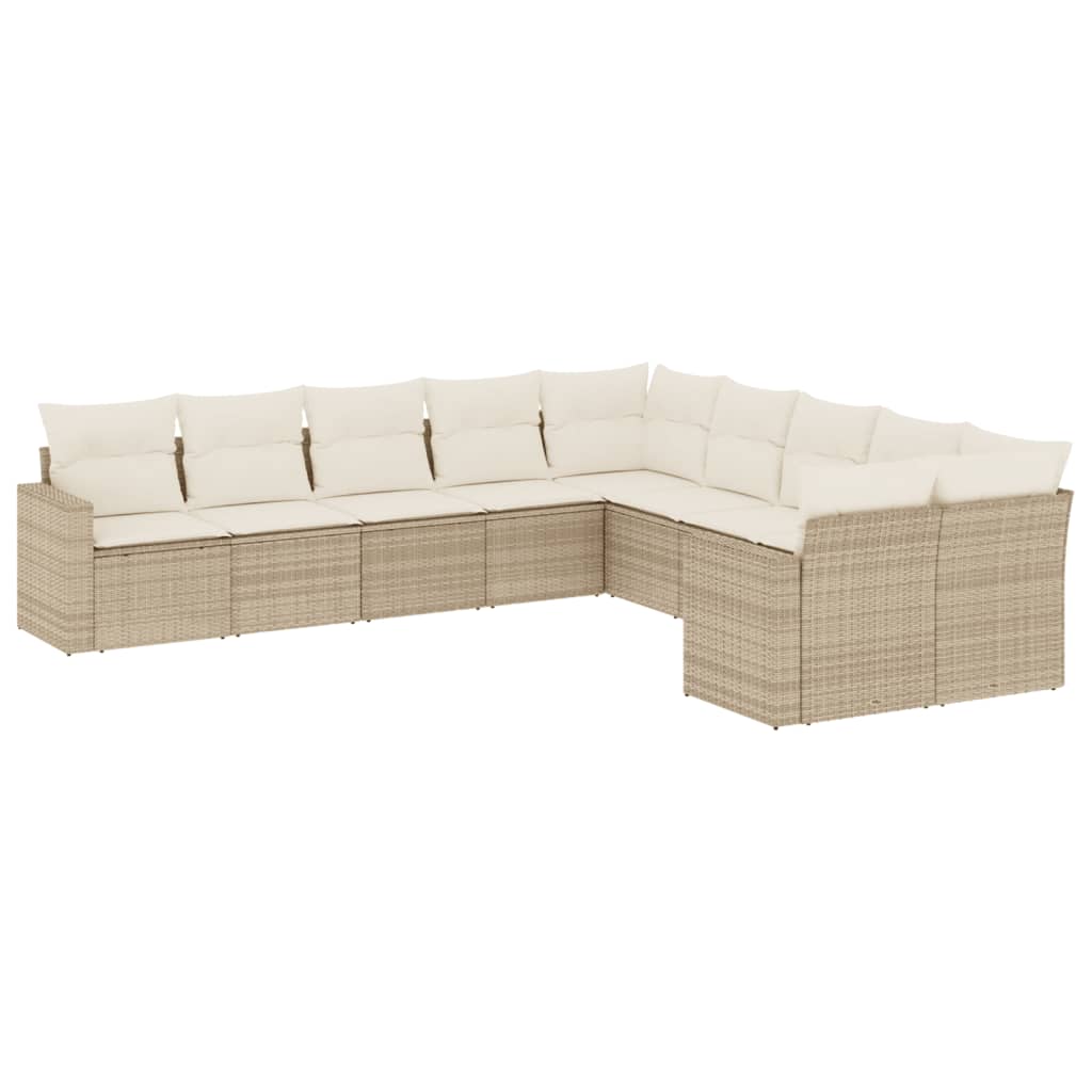 Set Divano da Giardino 10 pz con Cuscini Beige in Polyrattan - homemem39