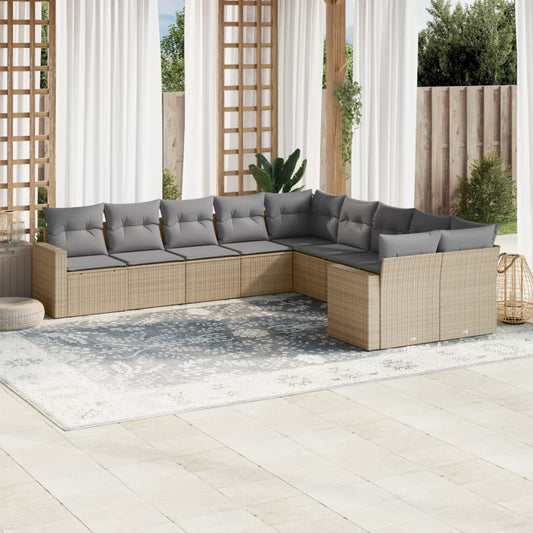 Set Divano da Giardino 10 pz con Cuscini Beige in Polyrattan - homemem39