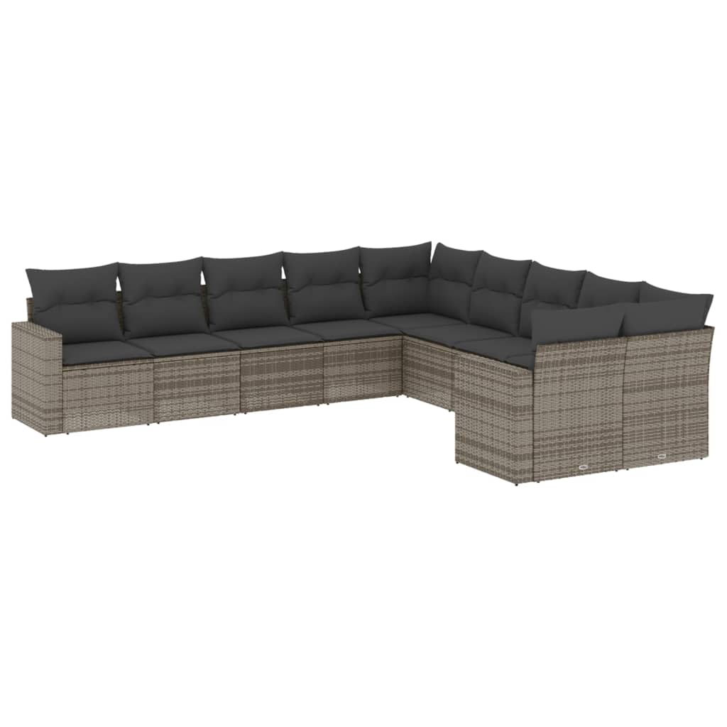 Set Divano da Giardino 10 pz con Cuscini Grigio in Polyrattan - homemem39