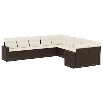 Set Divani da Giardino 10pz con Cuscini in Polyrattan Marrone - homemem39