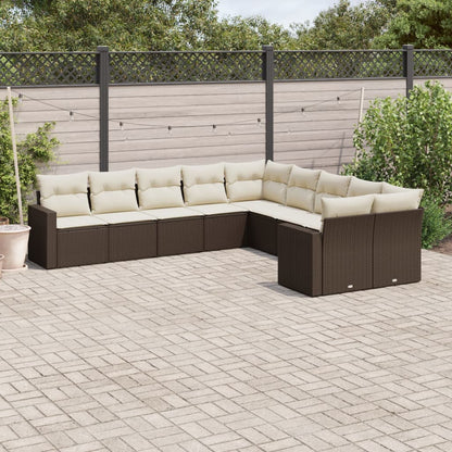 Set Divani da Giardino 10pz con Cuscini in Polyrattan Marrone - homemem39