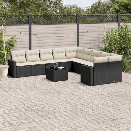 Set Divani da Giardino 11 pz con Cuscini in Polyrattan Nero - homemem39