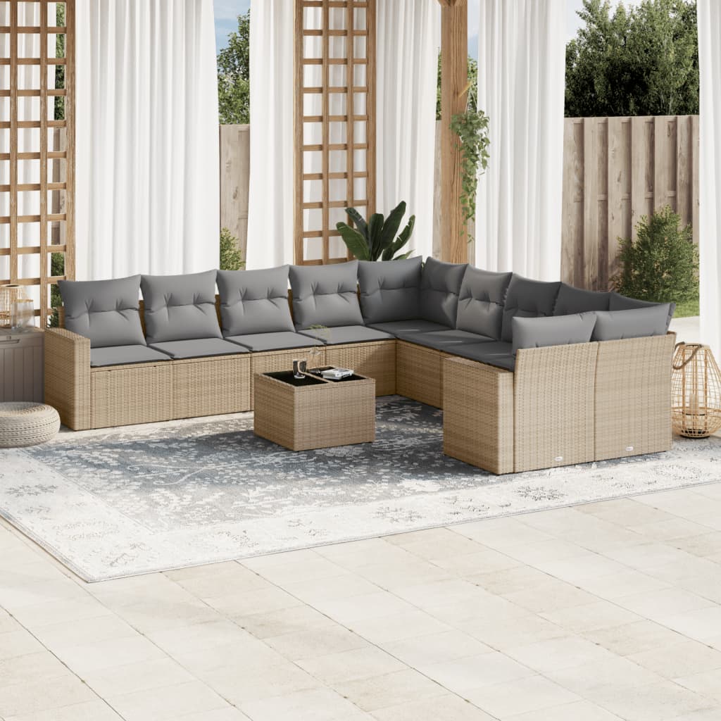 Set Divani da Giardino 11 pz con Cuscini Beige in Polyrattan - homemem39