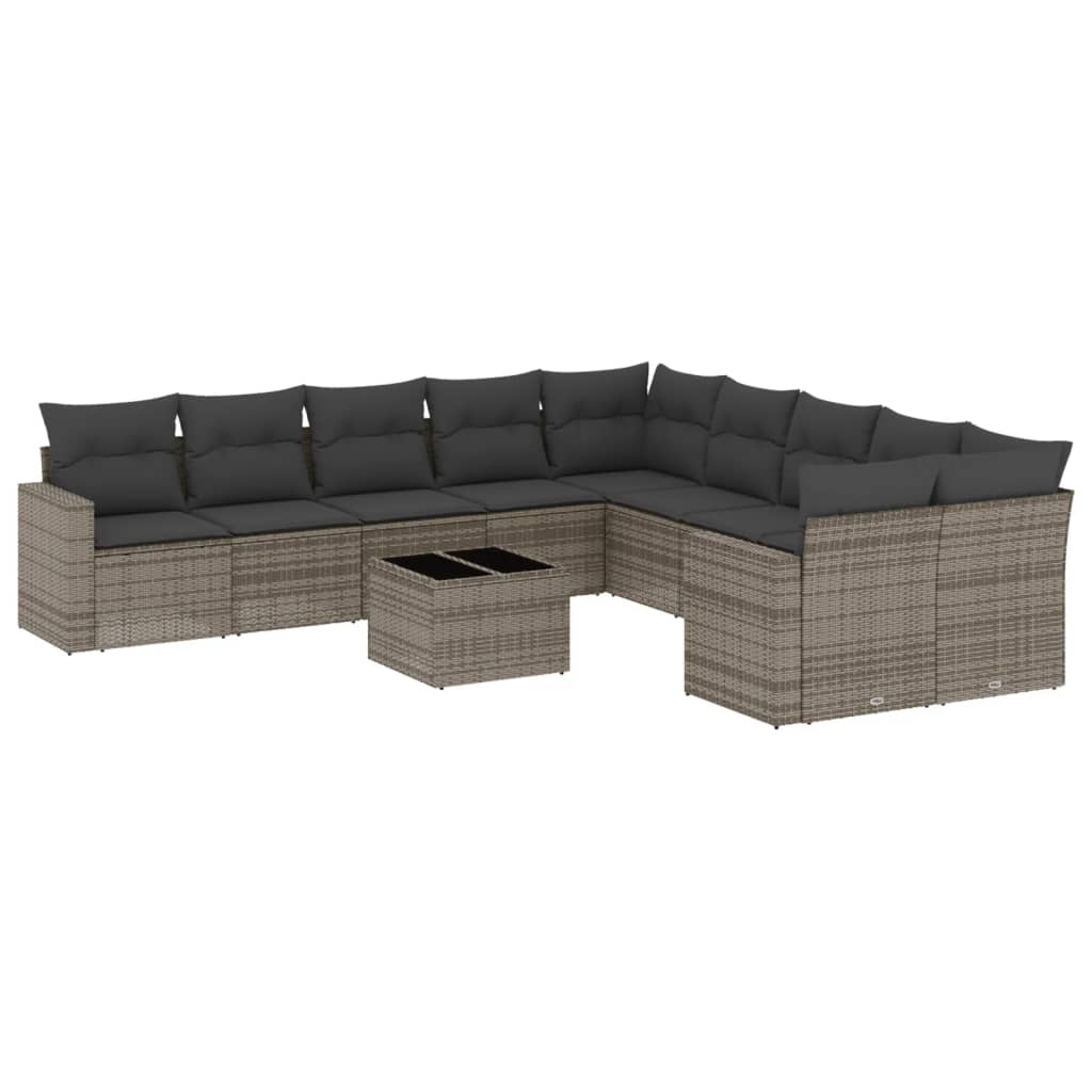 Set Divani da Giardino 11 pz con Cuscini in Polyrattan Grigio - homemem39