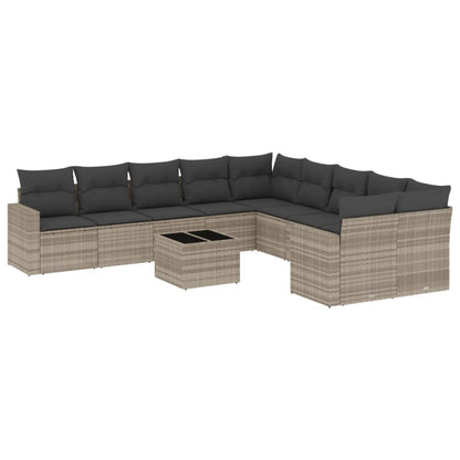 11-teiliges Gartensofa-Set mit grauen Polyrattan-Kissen