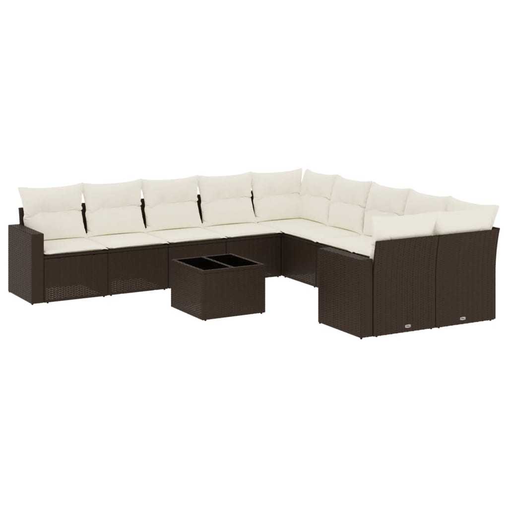 Set Divani da Giardino 11 pz con Cuscini Polyrattan Marrone - homemem39