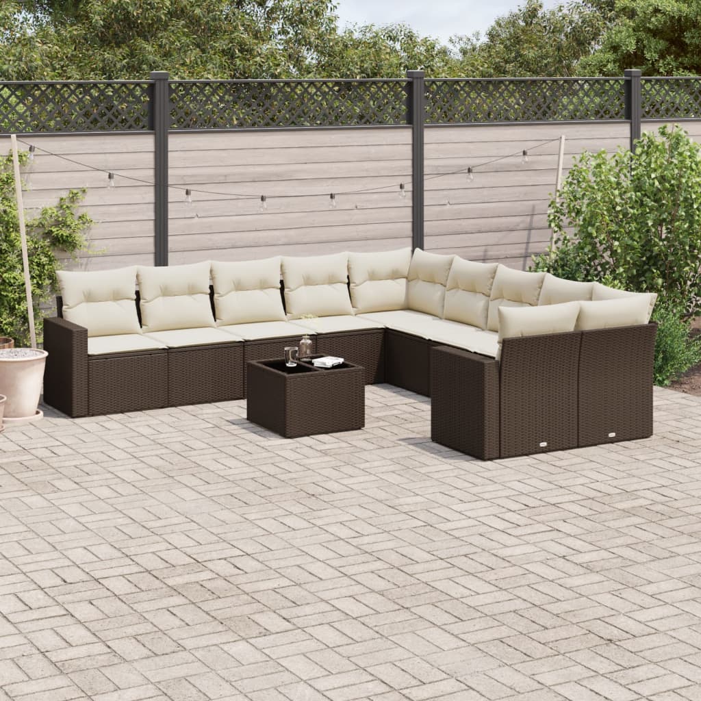 Set Divani da Giardino 11 pz con Cuscini Polyrattan Marrone - homemem39