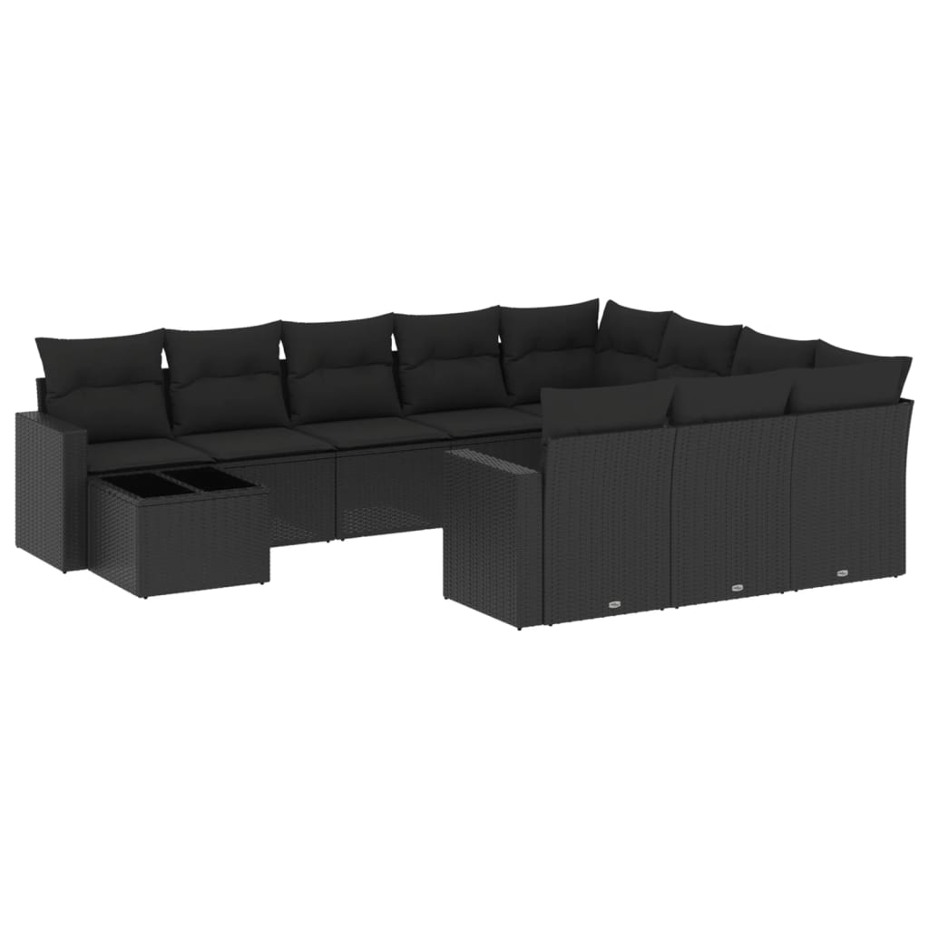 Set Divani da Giardino 11 pz con Cuscini in Polyrattan Nero - homemem39