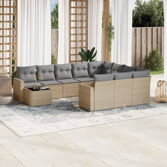 Set Divani da Giardino 11 pz con Cuscini Beige in Polyrattan - homemem39