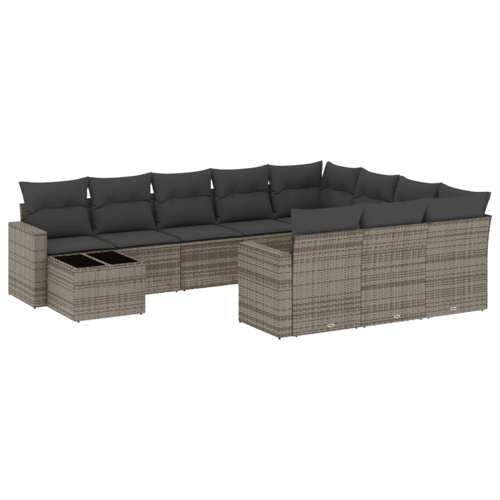 Set Divani da Giardino 11 pz con Cuscini in Polyrattan Grigio - homemem39