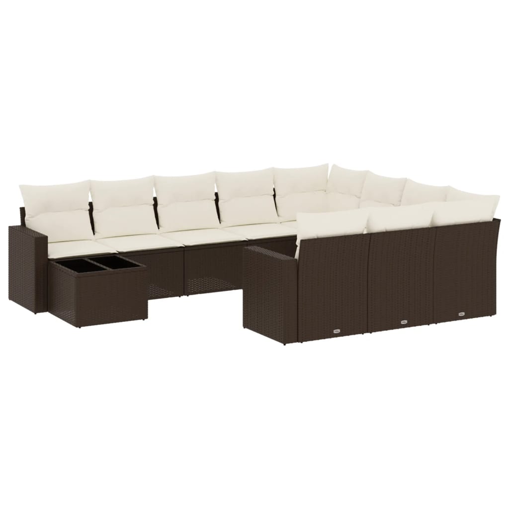 Set Divani da Giardino 11 pz con Cuscini Polyrattan Marrone - homemem39