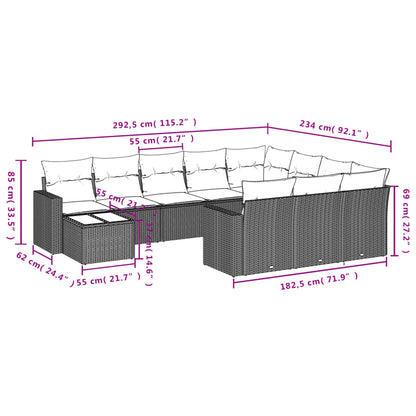 Set Divani da Giardino 11 pz con Cuscini Polyrattan Marrone