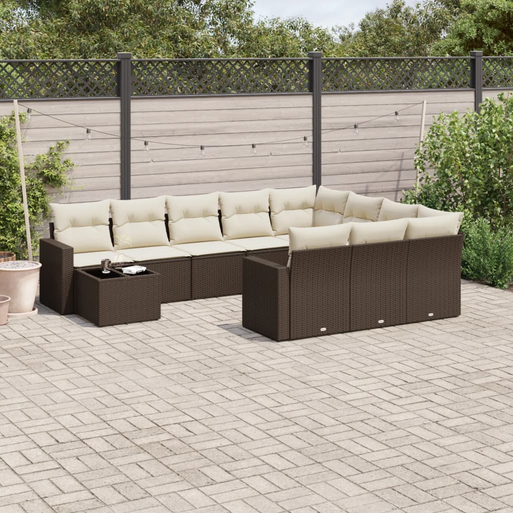 Set Divani da Giardino 11 pz con Cuscini Polyrattan Marrone - homemem39