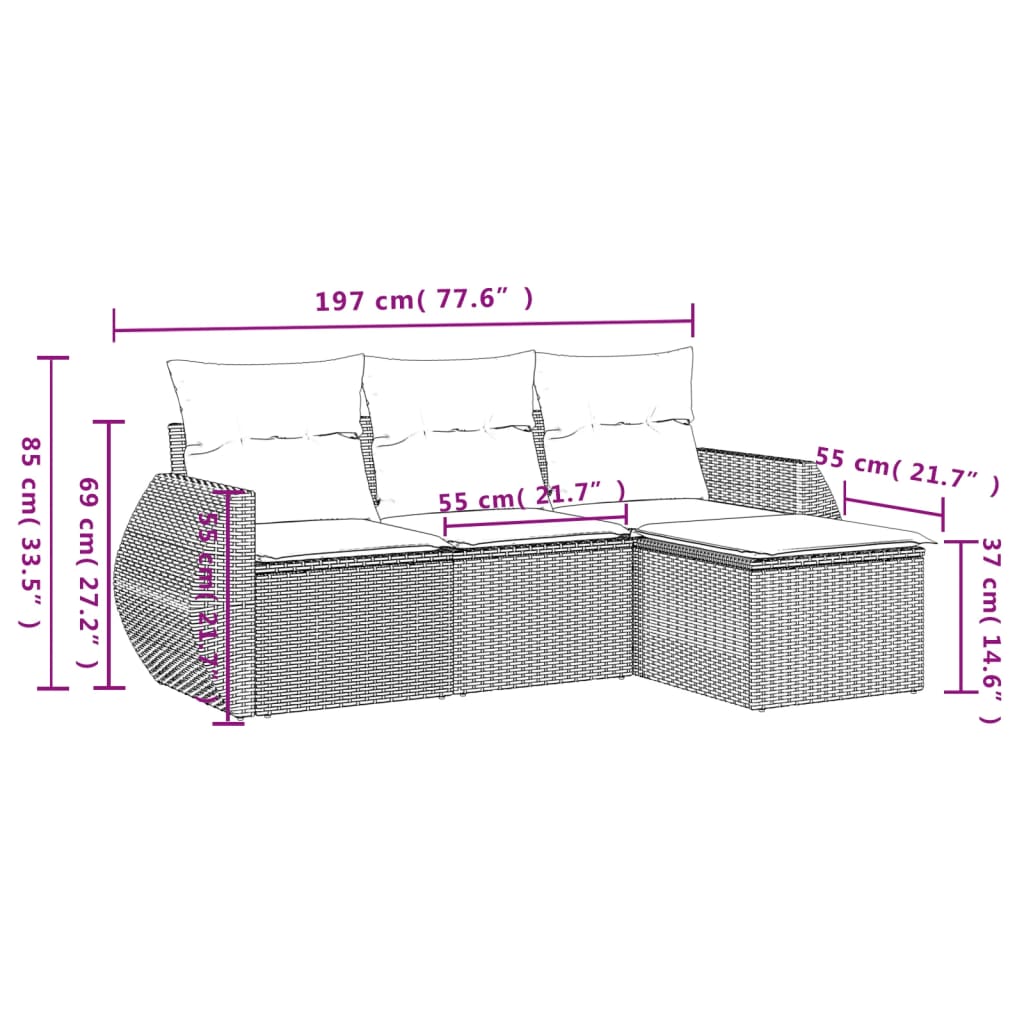 Set Divani da Giardino 4 pz con Cuscini Nero in Polyrattan - homemem39