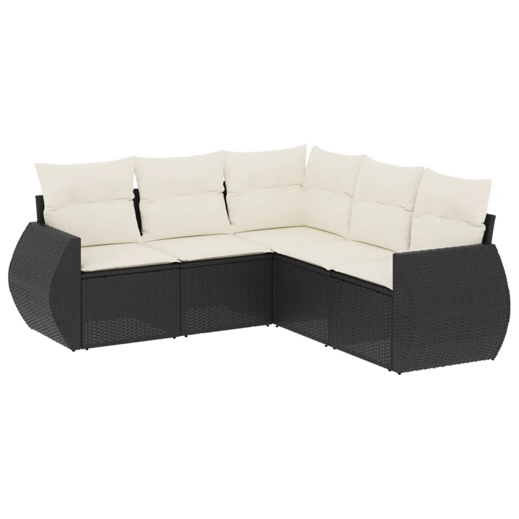 Set Divani da Giardino 5 pz con Cuscini in Polyrattan Nero - homemem39