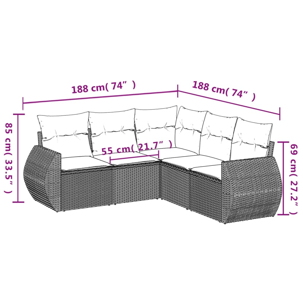 Set Divani da Giardino 5 pz con Cuscini in Polyrattan Nero - homemem39