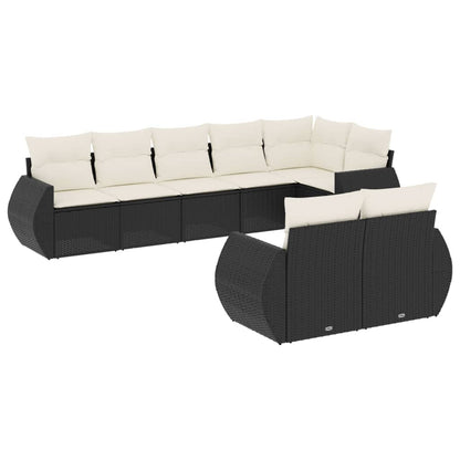 Set Divani da Giardino con Cuscini 8 pz Nero in Polyrattan - homemem39