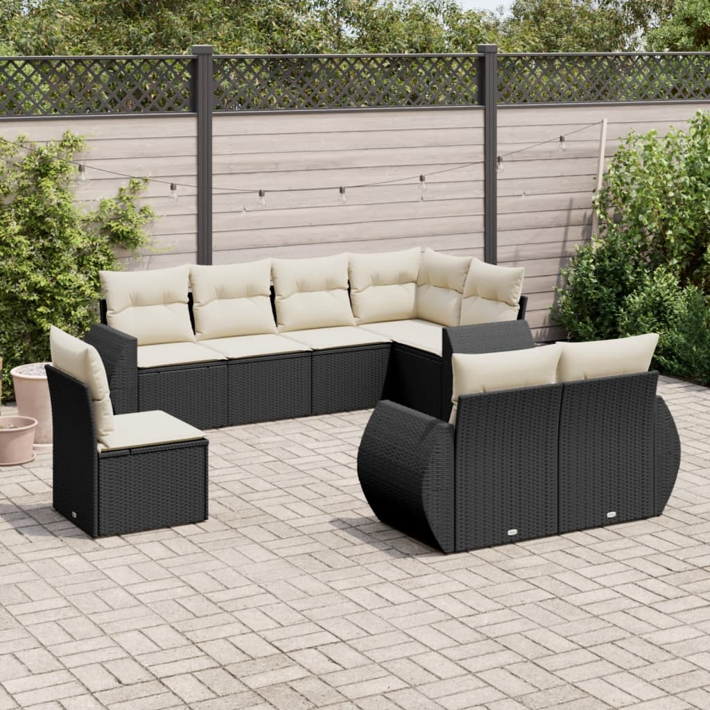 Set Divani da Giardino con Cuscini 8 pz Nero in Polyrattan - homemem39