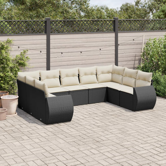 Set Divani da Giardino 9 pz con Cuscini Nero in Polyrattan - homemem39