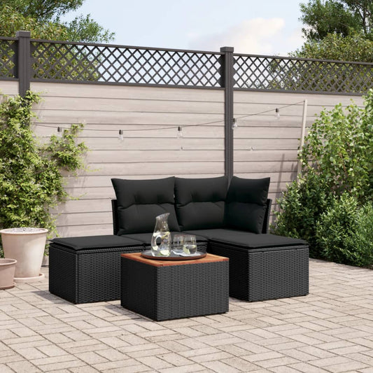 Set Divani da Giardino 5 pz con Cuscini in Polyrattan Nero - homemem39