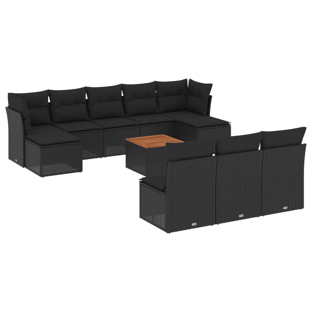 Set Divani da Giardino 11 pz con Cuscini in Polyrattan Nero - homemem39