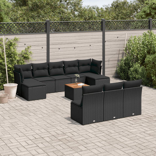 Set Divani da Giardino 11 pz con Cuscini in Polyrattan Nero - homemem39