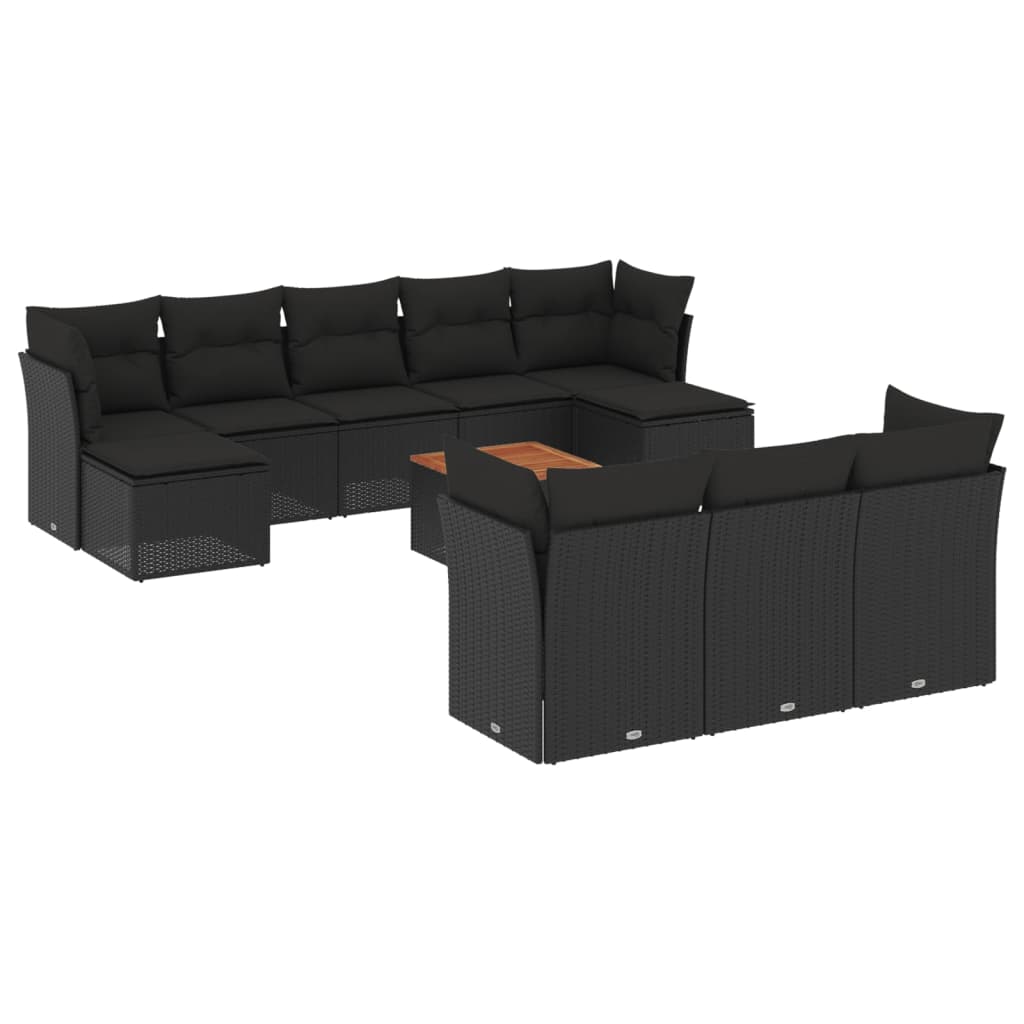 Set Divani da Giardino 11 pz con Cuscini in Polyrattan Nero - homemem39