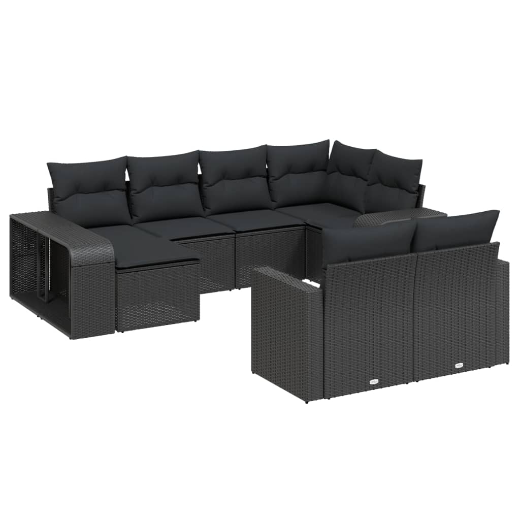 Set Divani da Giardino 10pz con Cuscini in Polyrattan Nero - homemem39