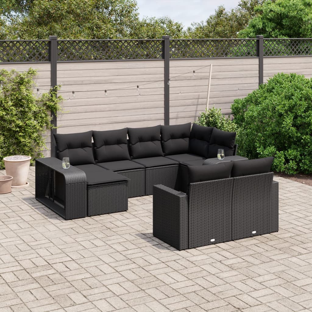 Set Divani da Giardino 10pz con Cuscini in Polyrattan Nero - homemem39