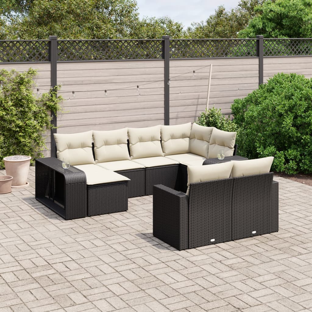 Set Divani da Giardino 10pz con Cuscini in Polyrattan Nero - homemem39