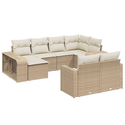 Set Divano da Giardino 10 pz con Cuscini Beige in Polyrattan - homemem39