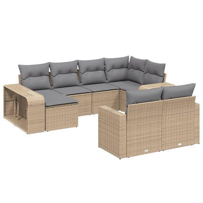 Set Divano da Giardino 10 pz con Cuscini Beige in Polyrattan - homemem39