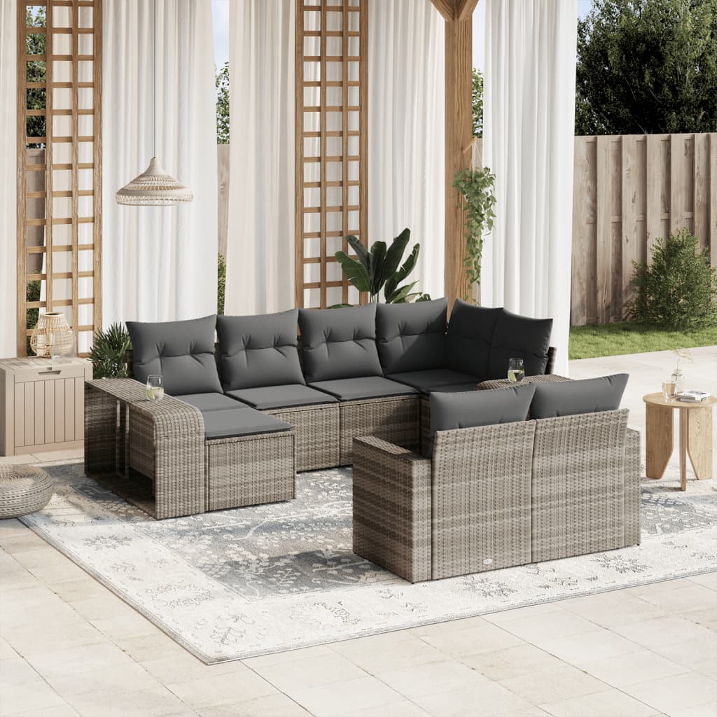 Set Divano Giardino 10 pz con Cuscini Grigio Chiaro Polyrattan - homemem39