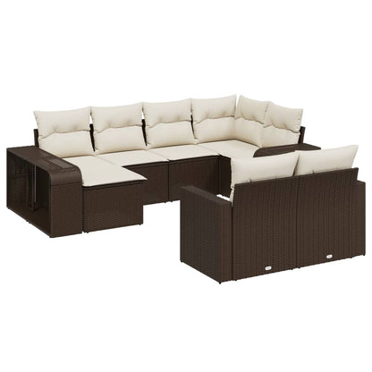 Set Divani da Giardino 10pz con Cuscini in Polyrattan Marrone - homemem39