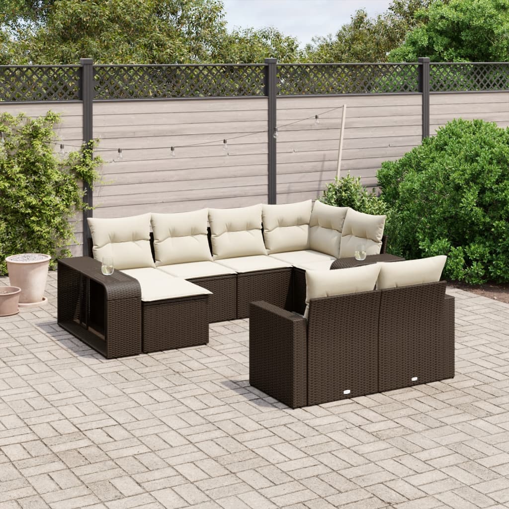 Set Divani da Giardino 10pz con Cuscini in Polyrattan Marrone - homemem39