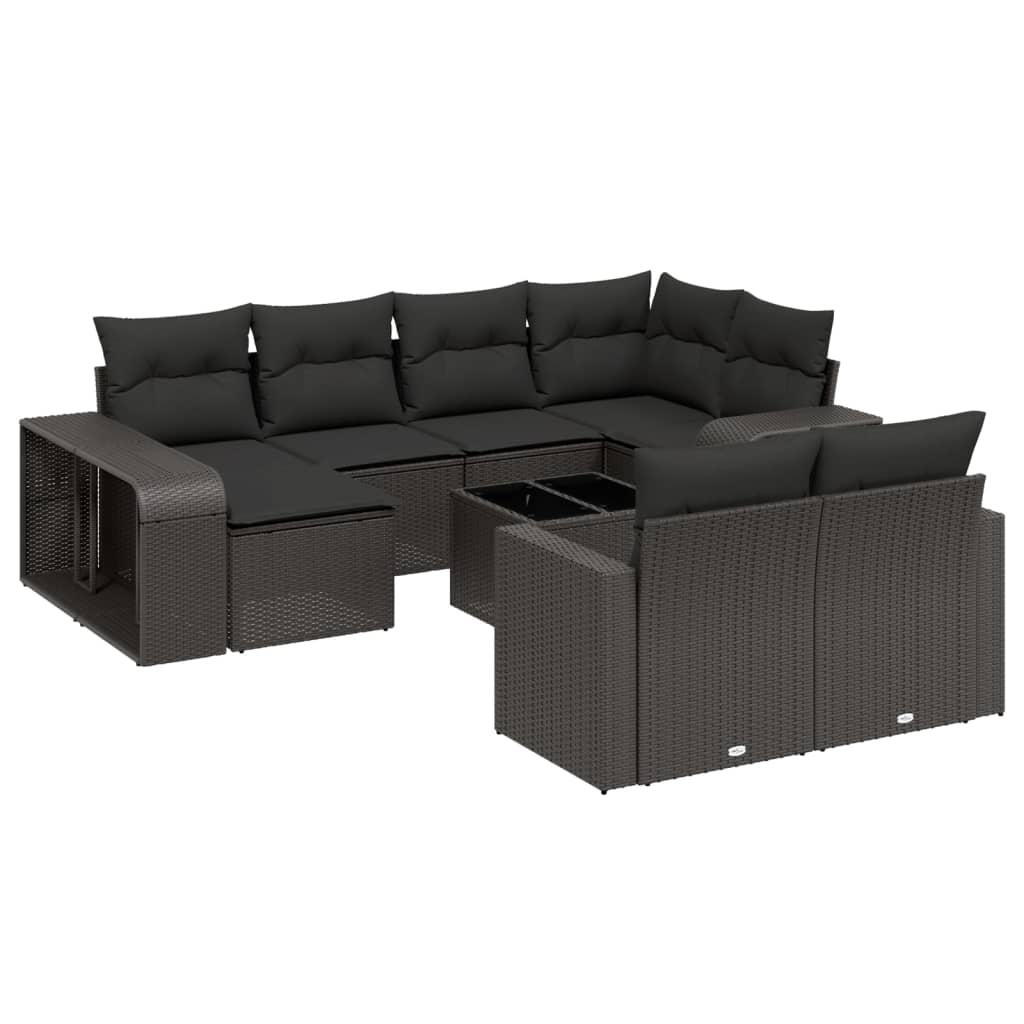 Set Divani da Giardino 11 pz con Cuscini in Polyrattan Nero - homemem39