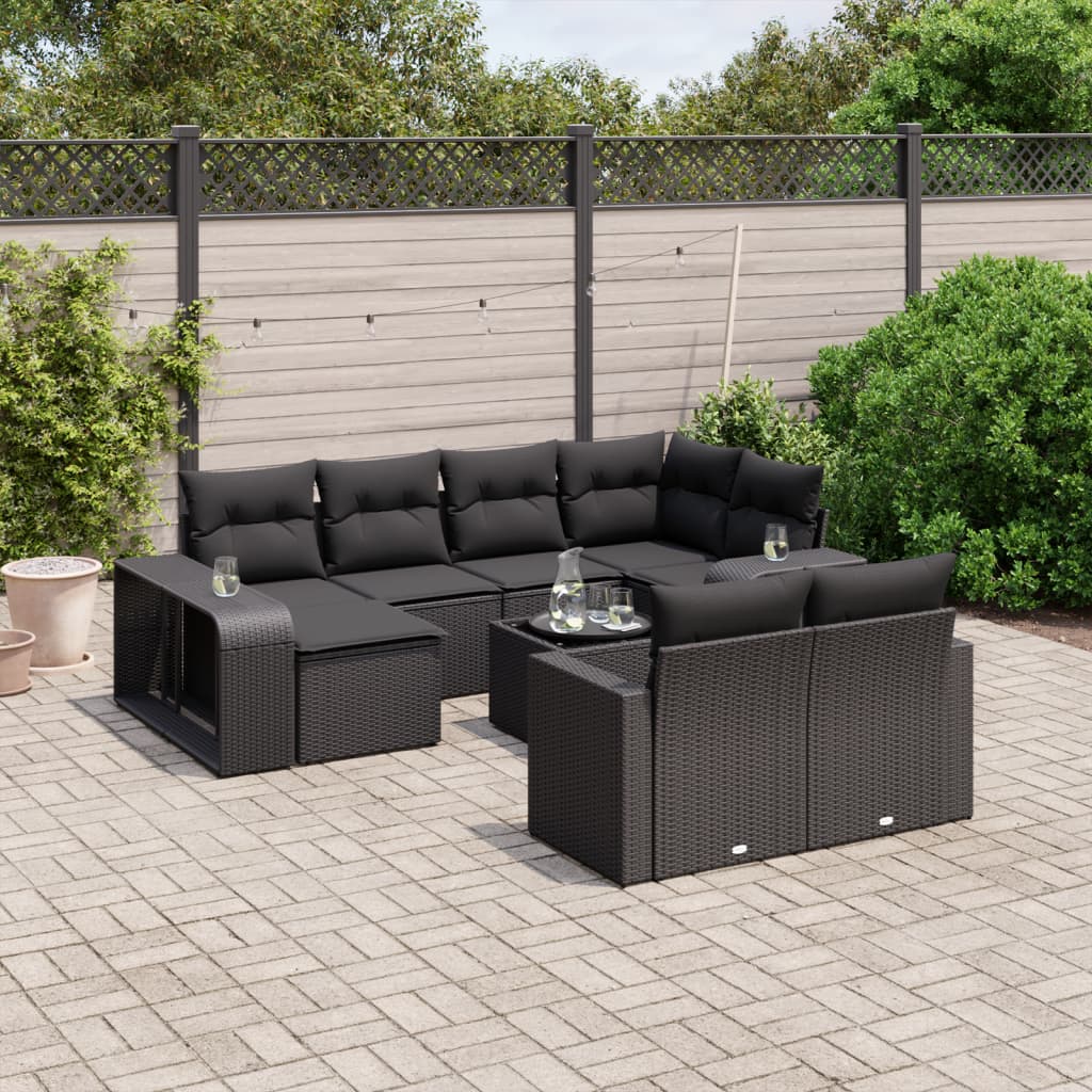 Set Divani da Giardino 11 pz con Cuscini in Polyrattan Nero - homemem39