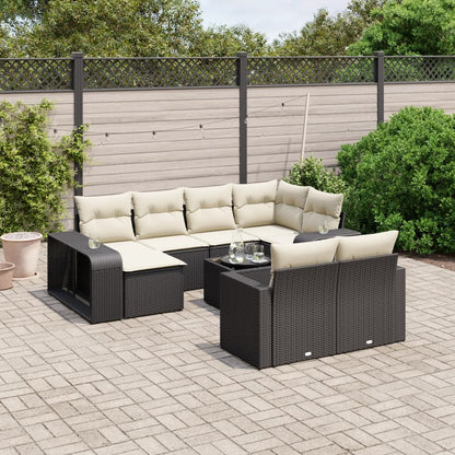 Set Divani da Giardino 11 pz con Cuscini in Polyrattan Nero - homemem39